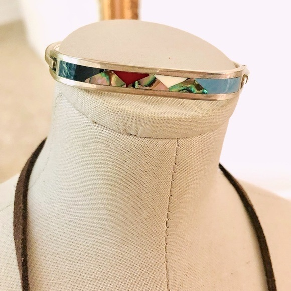 Vintage Southwestern Feather Lariat & Abalone Inlay Bracelet - Picture 5 of 12